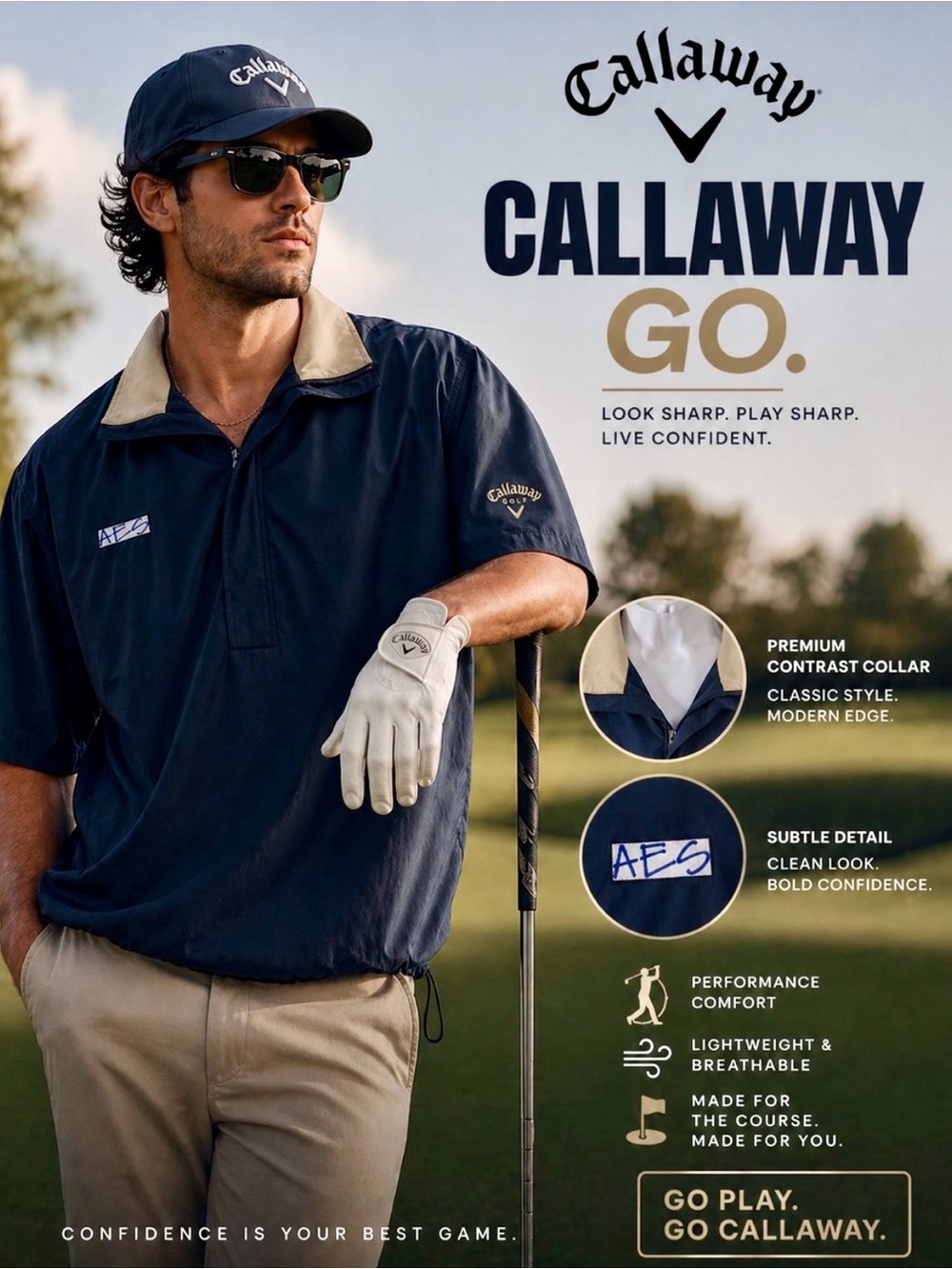Callaway AES Aces Every Shot Navy Tan Short Sleeve Golf Jacket Lined